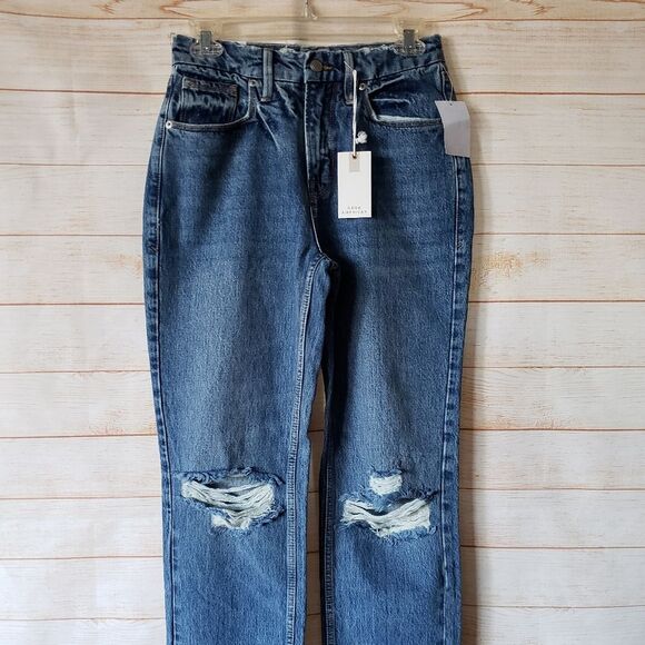 Good American Distressed 100% Cotton Denim Jeans in Indigo061 - Picture 2 of 8